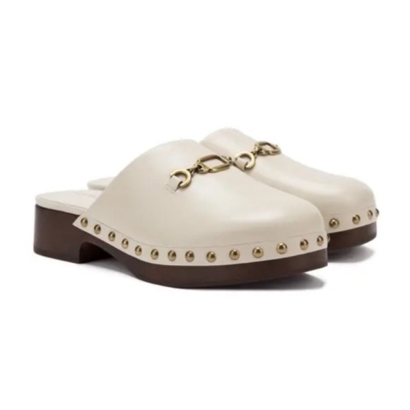 Larroude Zuzi Bit Mule Wooden Platform Clog Size 8 Ivory White Gold Detail NWOB - Picture 1 of 11